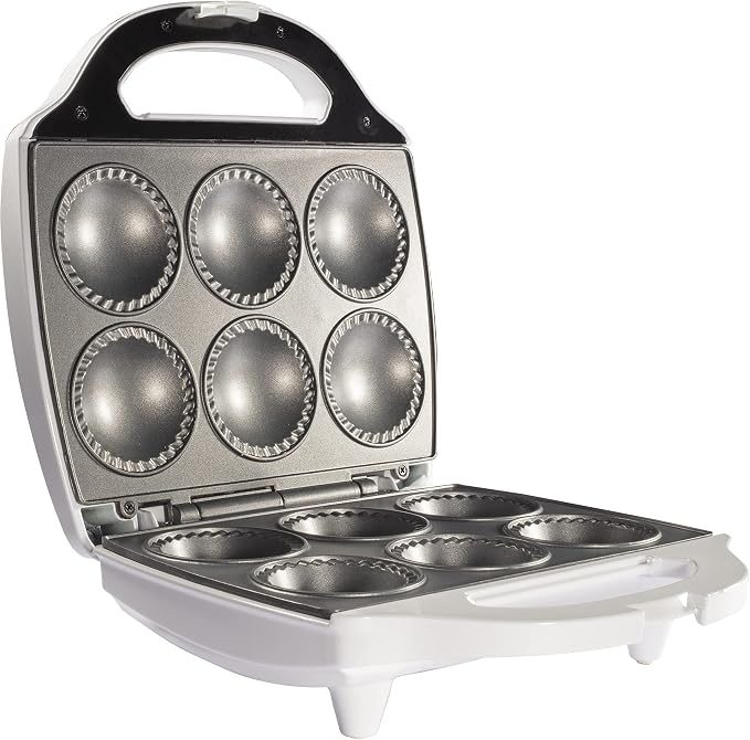 Mini Pie & Quiche Maker, Electric Baker Cooks 6 Small Quiches or Pies | Includes Dough Cutting Circle for Easy Measurement- Better than Tin Pan- Baking Dessert Gift for Her, Summer Brunch Must Have