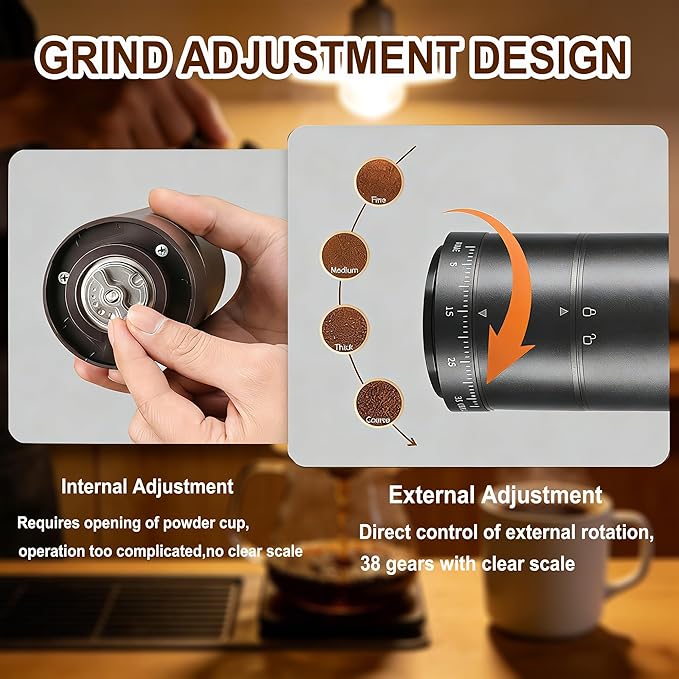 Portable Electric Coffee Grinder Cordless Small Grinders Adjustable Coffee Bean Grinder One-Button Burr Coffee Grinder French Press Moka, for Home, Travel, Camping