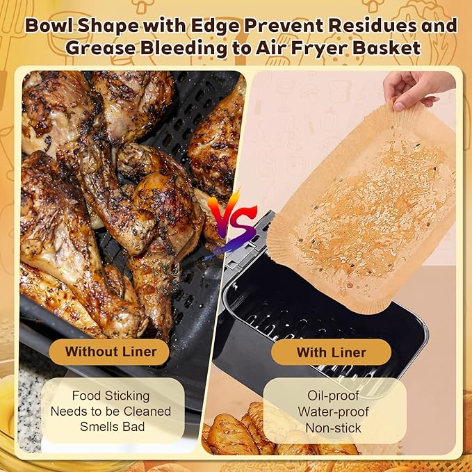 500 Pcs Air Fryer Liners Disposable Parchment Baking Paper Liner Rectangle Non-stick Accessories for Loaf Pan, Air Fryer & Oven, 8.6 x 5.5 Inch, Brown