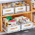 2Pack Pull out Cabinet Organizer,Heavy Duty Slide out Pantry Shelves Drawer Storage with Adhesive Nano Film,Sliding Mesh Basket with Handle for Kitchen, Bathroom, Home, 11.8W" X 15.7"D X 6.2"H,White