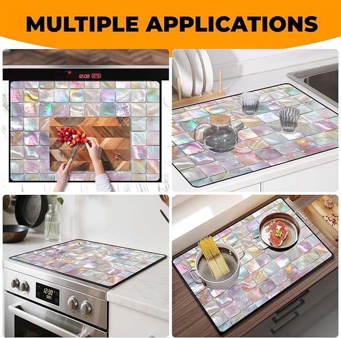 Heat-Resistant Glass Stove Top Cover with Anti-Slip Rubber Coating – Electric Stove Protector, Scratch-Resistant, Expands Counter Space, Stylish Kitchen Decor (Checked Pattern)