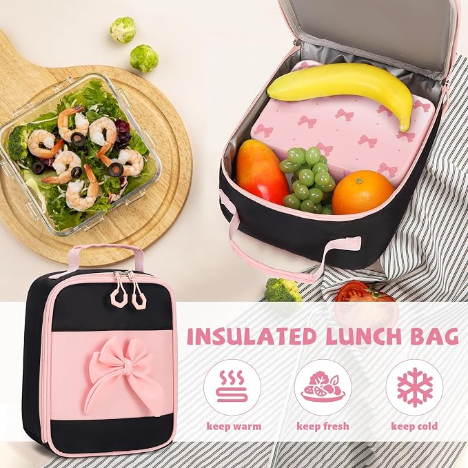 DIGOBAY Girls Backpack - Kids Bento Box Set with Insulated Lunch Bag, Cutlery and Pencil Case, 6 Leak-Proof Compartments, Removable Tray for Girls Teens School Picnic