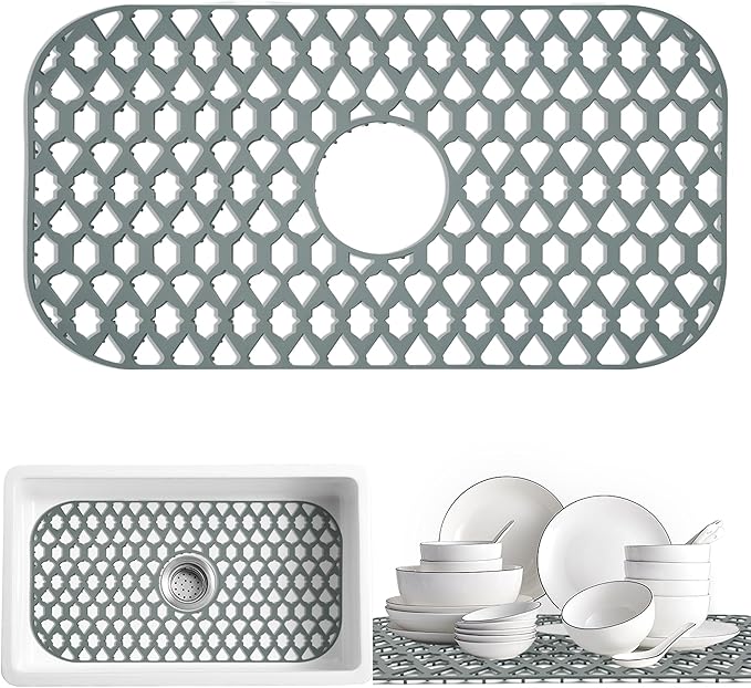 SAMSIER Silicone Sink Protectors Mats (13x11 & 14x12 & 16x12 & 18x16 & 19x14 & 21x16 & 22x13 & 25x16 & 26x14 & 28x14 & 30x16) for Bottom of Kitchen Sink (24”x13”, Center Drain)