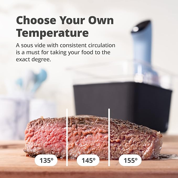 Greater Goods Pro Sous Vide Kit - An 1100 Watt, Powerful, Precise Sous Vide Cooker and Premium, Plastic Container with Sous Vide Rack, Lid, and Neoprene Sleeve | Designed in St. Louis (Stone Blue Kit)