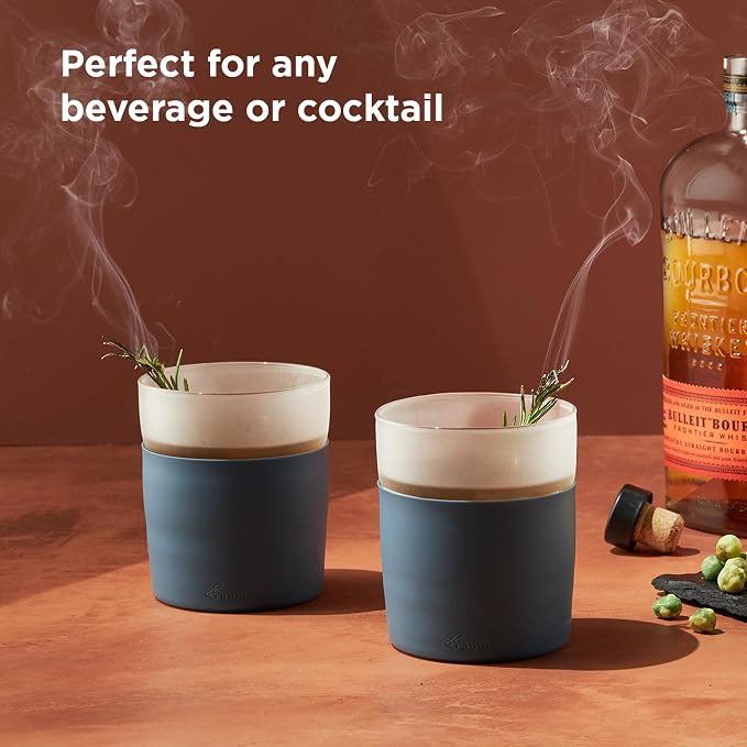 Rabbit Freezable Whiskey Glasses, Set of 2 Chilling Whiskey Glasses with Silicone Sleeve, 8oz No-Dilution Glasses for Whiskey, White Wine and Cocktails, Keep Drinks Cold for Hours, No Ice Needed