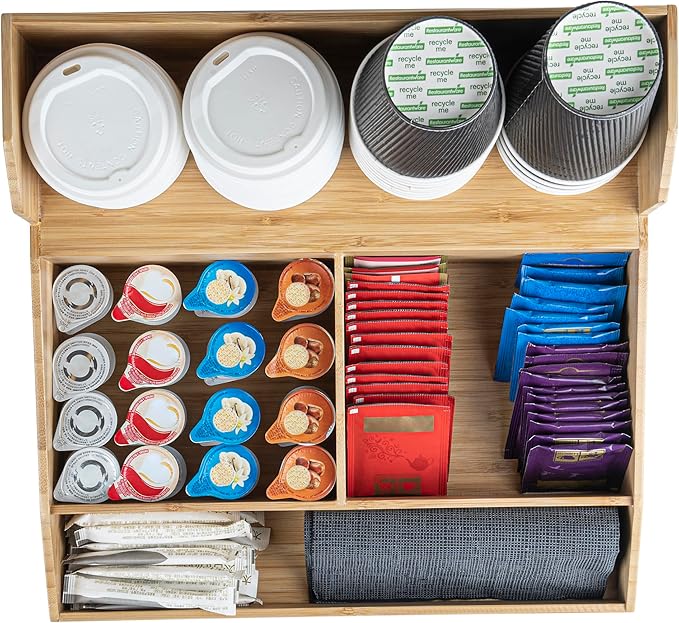 Restaurantware-15 x 14.25 x 9.25 Inch Coffee Condiment Organizer, 1 Countertop Tea Station Organizer - 3 Shelf, Heavy-Duty, Bamboo Coffee Bar Holder, For Breakrooms, Offices, or Homes,