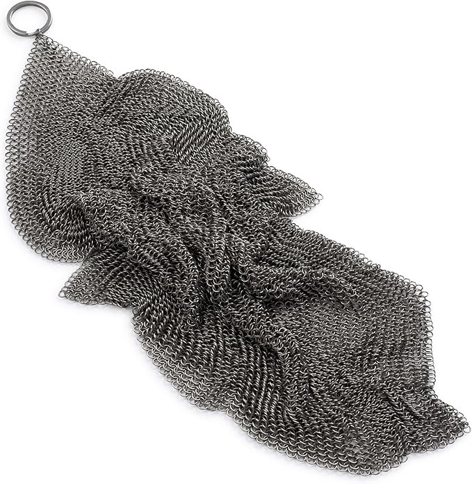 Barebones Fine Stainless Steel Cleaning Mesh Scrubber - Cast Iron Cleaner - Grill Accessories, Scrub Brush, Cast Iron Brush, Chainmail Skillet Cleaner