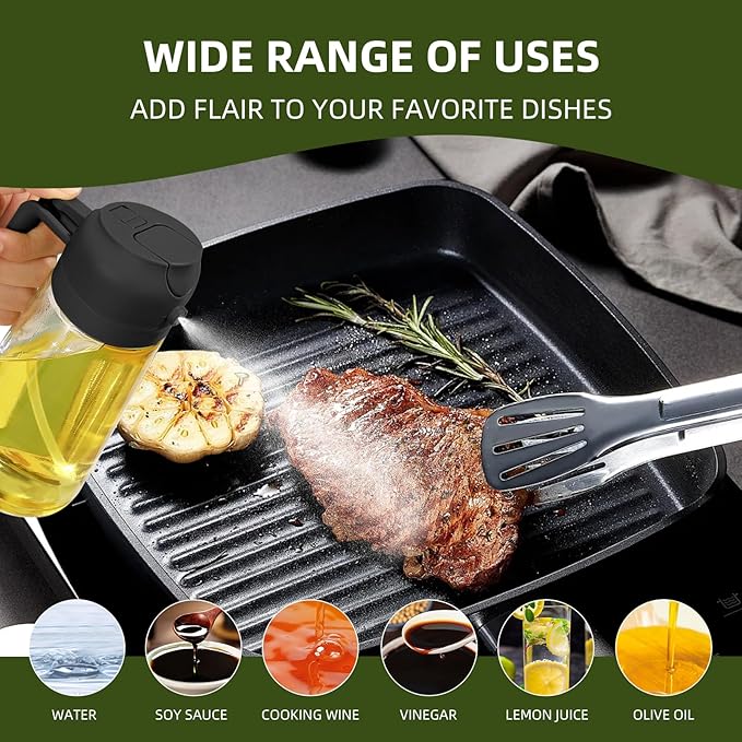 PLAPITATE Oil Dispenser for Kitchen, 2 in 1 Olive Oil Sprayer, Olive Oil Dispenser Spray Bottle with Brush, Oil Sprayer for Cooking for Air Fryer, Barbecue, Salad 16oz/470ml (Black)