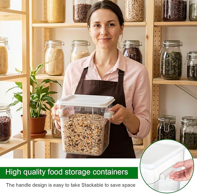 FoldTier 2 Pieces Square Food Storage Containers Polycarbonate Clear food Container with Lid Commercial Storage with Graduations for Commercial Kitchen Dough Marinating Meat(White,4 Qt)