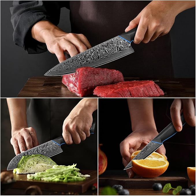 3PCS Kitchen Knife Set, Ultra Sharpe Chef Knife Set Forged of 67-Layer Japanese Damascus Steel, Premium Knives Set Professional Sharp Knives Set with G10 Handle