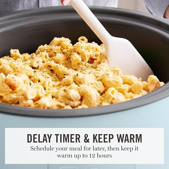 Martha Stewart 8 QT Slow Cooker, Programmable with Timer, 3 Heat Settings (Low, High, Warm), Nonstick Ceramic Removable Crock, Stovetop & Oven Safe, Glass Lid, Simmer, Reheat, Warm, Sky