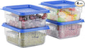 EGGKITPO 4 Pcs 2 QT Square Food Storage Containers with Blue Lids Home Kitchen Container Set with Handle, Clear Scarle for Grain Bean Stackable Dishwasher Freezer Safe BPA-Free Polycarbonate