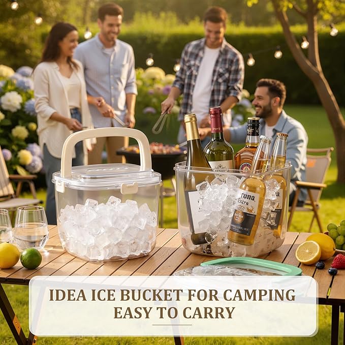 2 Pcs 5l Ice Storage Bin for Freezer with Lid for Clear Ices Bucket Refrigerator Containers for Beverage Beers Party Outdoor Camping Portable