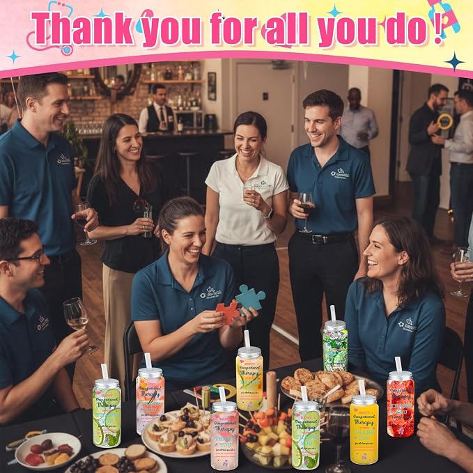 Skylety 24 Pack Occupational Therapy Gifts Cups Bulk, OT Month Appreciation Gifts, Plastic Cups with Lids and Straws for OT Doctor Nurse Occupational Therapy Assistant Employee Staff Party Supplies