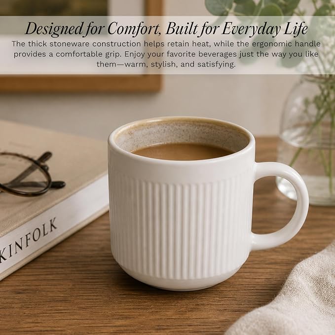 SANGO Anderson Cream Coffee Mugs Set of 4, 16.5 oz Stoneware Coffee Mug Set, Big Ceramic Tea Cup with Reactive Glaze for Cappuccino, Latte, Large Coffee Cups with Handle, Microwave & Dishwasher Safe