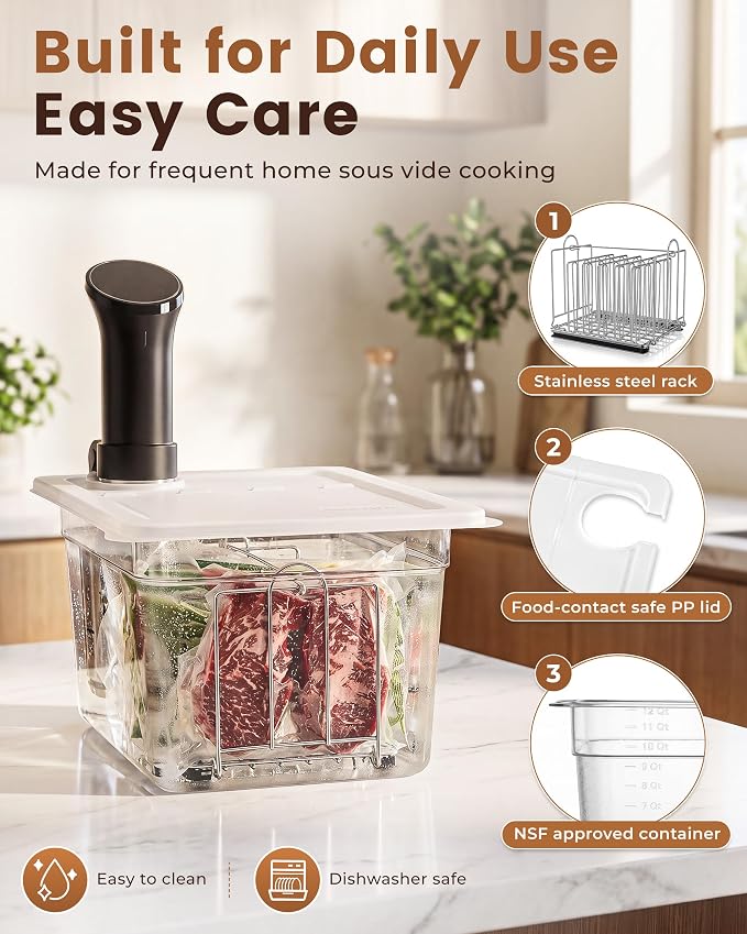 EVERIE Sous Vide Container with Lid and Rack, 12 Quart Sous Vide Container Kit with Universal Collapsible Hinged Lid, Compatible with Anova, Inkbird, Breville, Joule, Wancle and Most Clip-On Sous Vide Cookers