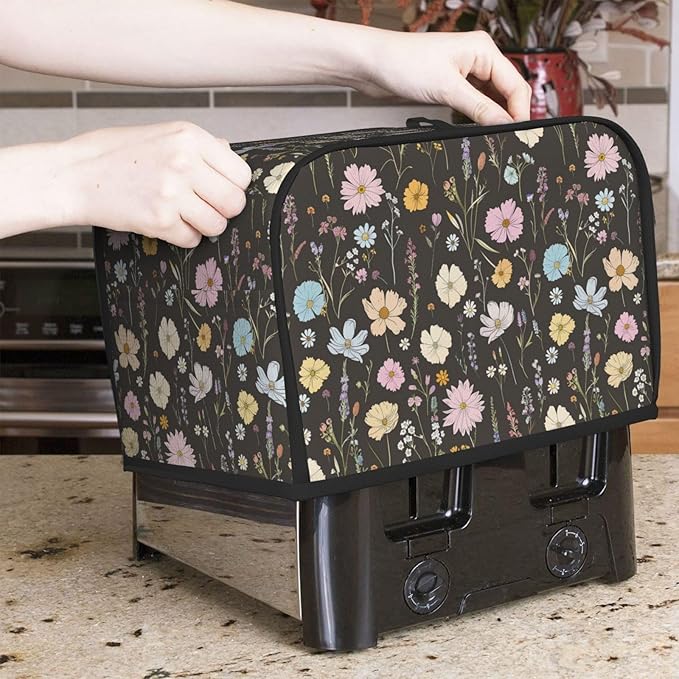 Toaster Cover 2 Slice Vintage Flower Botanical Leaf Kitchen Small Appliance Covers with Pockets Dust and Fingerprint Protection