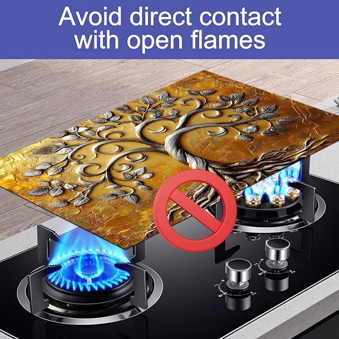 HOMETITUTE Stove Top Covers Pad Silver Tree of Life Kitchen Decorations 28 x 20 inches Stove Top Cover for Electric Coffee Bar Mats Pad Fit Coffee Maker Machine Countertops and Sinks