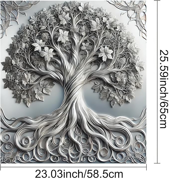 BlissYard 3D Silver Tree of Life Dishwasher Magnet Cover Skin Panel Vintage Sliver Metal Door Sticker of Life Front Door Magnet Cover for Home Appliances Dishwasher Refrigerator Cupboard 23x26 Inch