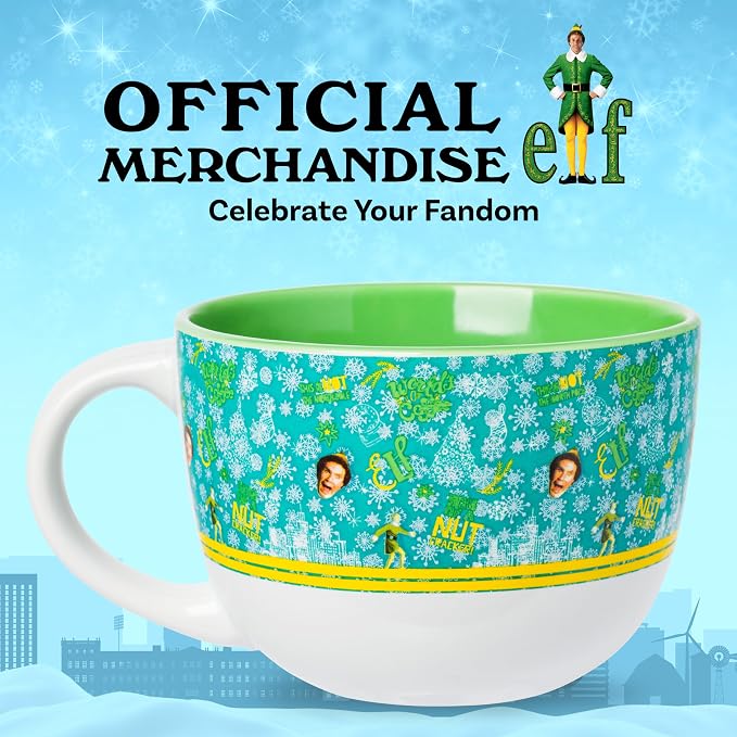 Silver Buffalo Elf Buddy Iconic Quotes Christmas Ceramic Soup Mug, 24 Ounces