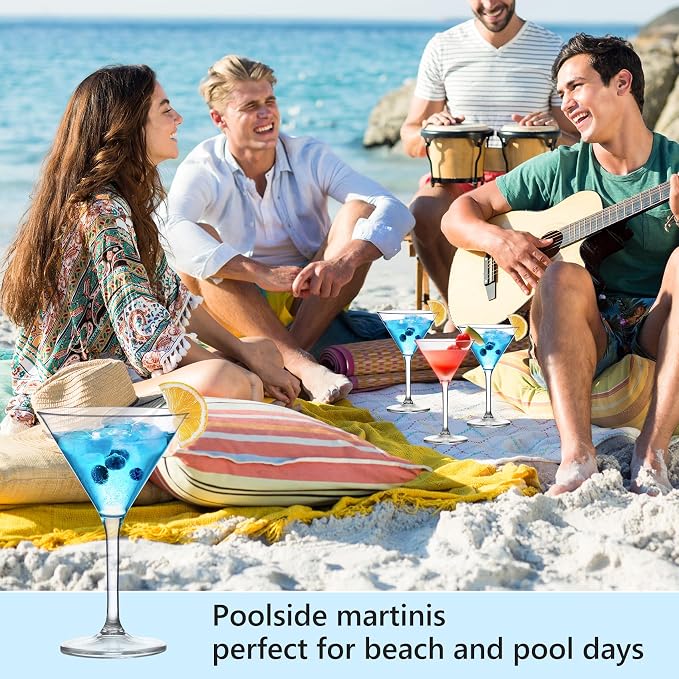 ZOMUIA Plastic Martini Glasses Set of 6, 10 oz Reusable Plastic Cocktail Glasses with Stem, Unbreakable Martini Glasses for Bar, Margarita, Whiskey, Tequila, Party, Poolside, Outdoors and More