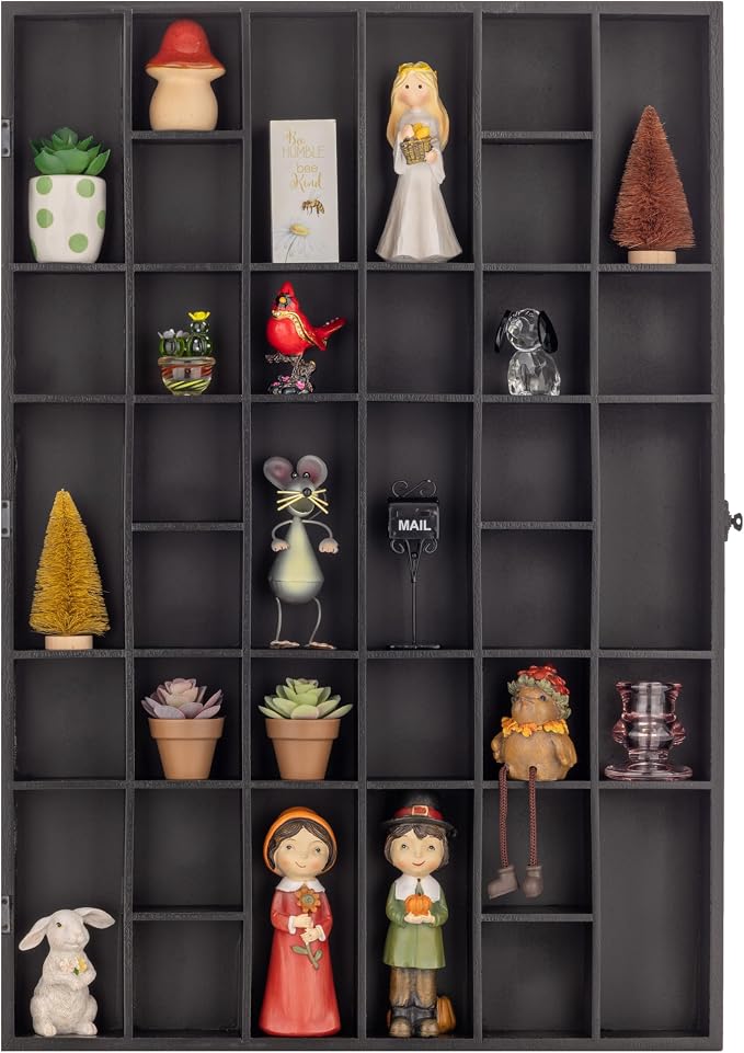 Gallery Solutions - Black Wall-Mounted - Curio & Shot Glass Display Case - 17"x26" Glass Door - Bar Accessories - Collectible - Miniature Glassware - Bar Accessories