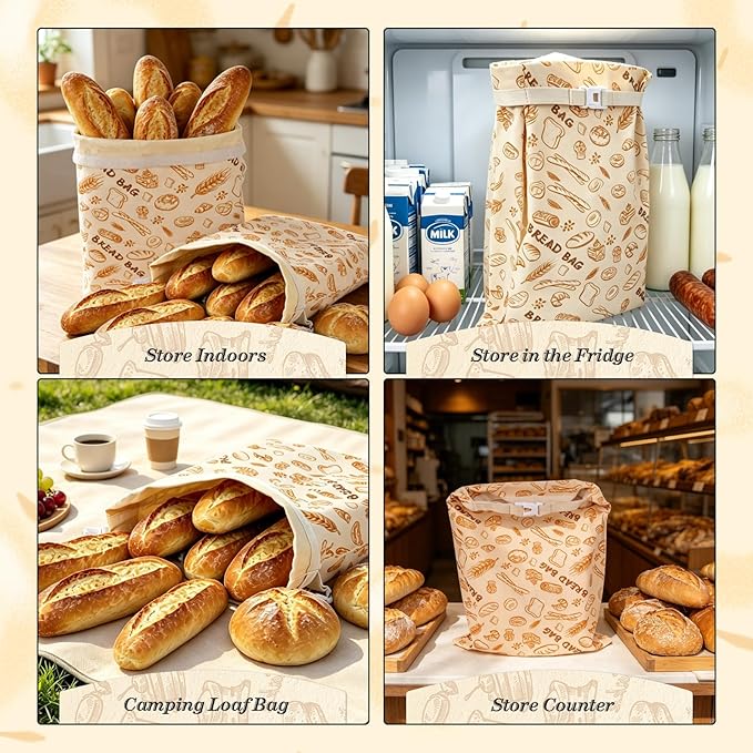 2-Pack Beeswax Bread Bags for Sourdough & Homemade Bread，Reusable Cotton Storage Bags，Extra Large Airtight Food Keeper to Keep Fresh