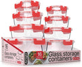 Bakken Borosilicate Glass Food Storage Containers with Lids 16 Pieces, BPA-Free Stackable Lunch & Leftover Containers, Microwave, Freezer & Dishwasher Safe, 100% Airtight Leak-Proof, Red