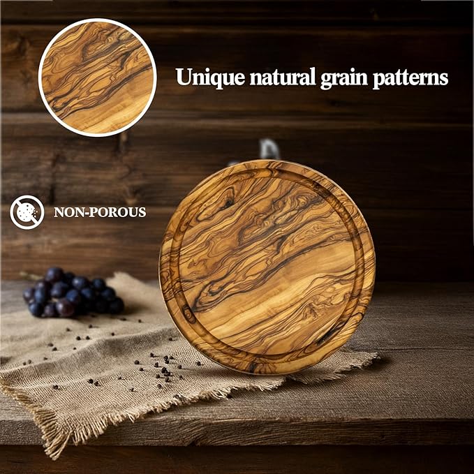 Maxcheck 1 Set Baby Shower Bridal Game Prizes for Winners Round Cheese Board Set Wood Mini Charcuterie Board with Knives and Forks Thank You Card with Gift Box for Guests Wedding (Olive Wood)