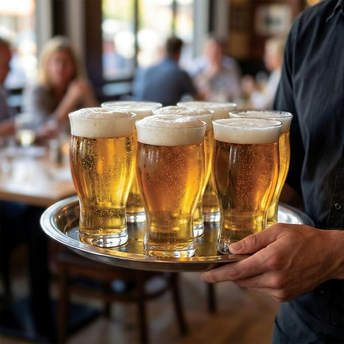 Restaurantware-16 Ounce Craft Beer Glasses, Set Of 6 Flared Stout Beer Glasses - Fine-Blown, Tempered Rim, Narrow Base, Dishwashable, Clear Glass, Lead-Free, For Beers, Ales, or Cocktails
