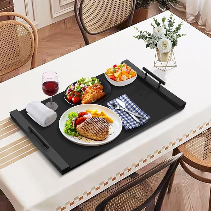 Noodle Board Stove Cover with Handles, Wood Stove Top Covers for Electric/Gas Stoves, Counter Space Top Cover Crafted from Solid Pine Wood,Also Used As Sink Covers & Decorative Tray (Black)
