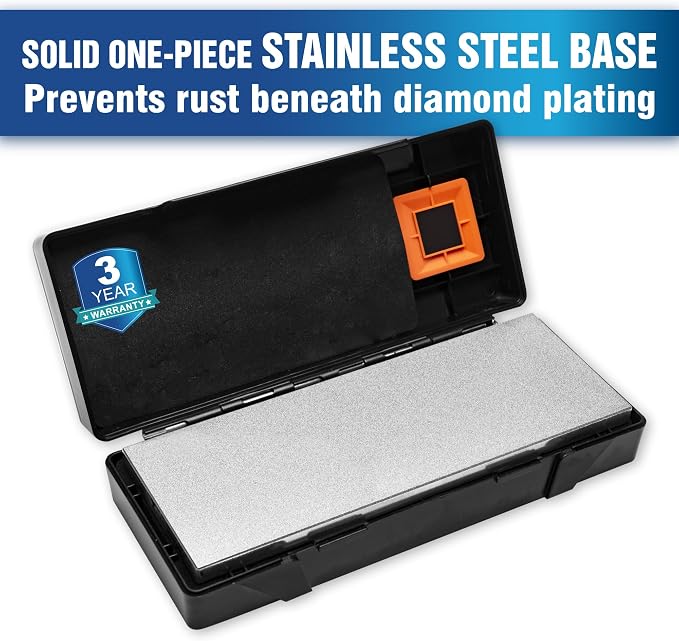 SHARPAL 162N Double-sided Diamond Sharpening Stone, 8 in. x 3 in. | Coarse 325 / Extra Fine 1200 Grit, Storage Case with NonSlip Base, Angle Guide, Knife Sharpener