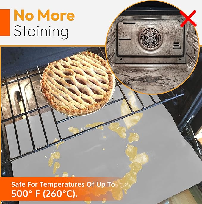 Silver 2 Pack Large Thick Heavy Duty Non Stick Teflon Oven Liners Mat, 17"x 25" BPA and PFOA Free, for Bottom of Electric Oven Gas Stove Microwave Charcoal or Gas Grills