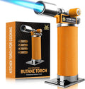 RAVS Butane Torch Lighter, Creme Brulee Torch with Adjustable Flame, Premium Metal Kitchen Torch for Baking, BBQ, DIY, Orange, Butane Gas Not Included
