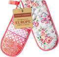 Maison d' Hermine Double Oven Mitts 100% Cotton 7"x35" Double Oven Mitt Heat Resistant BBQ Cooking Gloves with Loop Baking Grilling Gifts for Mothers Day Spring Summer (Rose Garden)