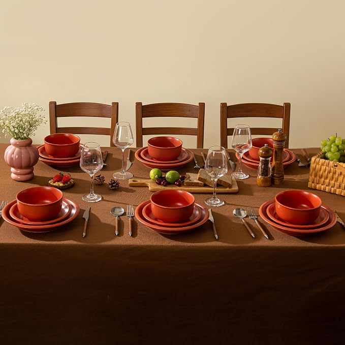 Timeworn Clay Dinner Plates, Set of 4, 10.25-Inch, Terracotta Red | Hand-Finished, Stoneware, Microwave Safe, Dishwasher Safe