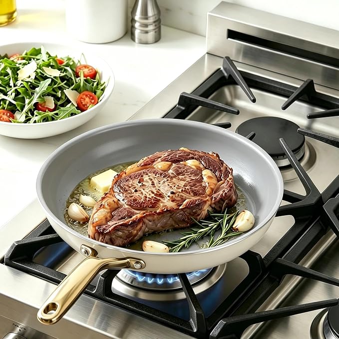 10-Piece White Ceramic Nonstick Cookware Set, Pots and Pans with Glass Lids & Anti-Scald Handles, Non-Toxic PFAS Free, Dishwasher & Oven Safe up to 480°F, Induction & All Stoves Ready