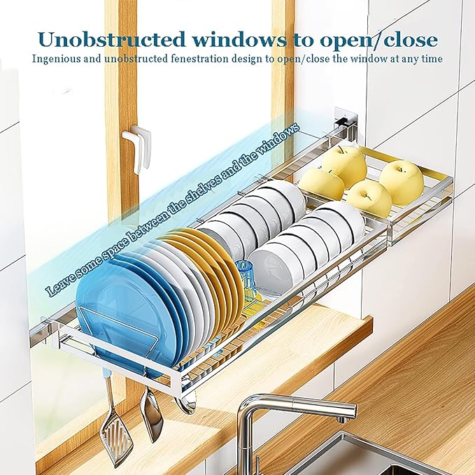 Stainless Steel Wall Mounted Dish Drying Rack, Dish Shelf Kitchen Storage Organizer, Chopsticks Cage Knife Holder, Space Saving, 31.4 inches