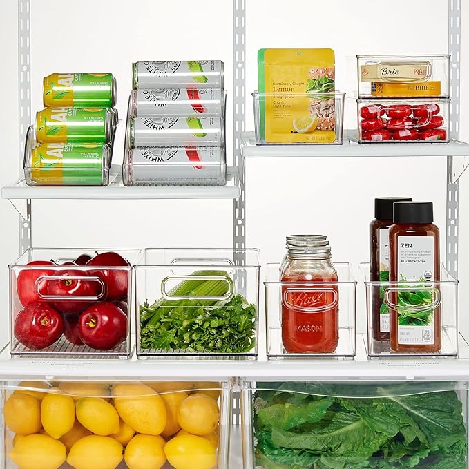 mDesign Plastic Stackable Kitchen Organizer - Storage Bin with Handles for Refrigerator, Freezer, Cabinet, and Pantry Shelves Organization - Food Container - Clear (Pack of 3)