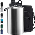 Insulated Gallon Jug with Handle, One Gallon, 128oz Stainless Steel, Large Double Vacuum Water Bottle for Cold Drinks, Wide Mouth, Sweat Proof, Carrier bag, Great for Travel, Camping, Stainless