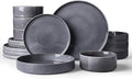 Famiware Annecy Plates and Bowls Sets, Service for 4 (16 Pieces), Dinnerware Sets with Pasta Bowls, Microwave and Dishwasher Safe Dishes Set, Chip and Scratch Resistant, Misty Blue