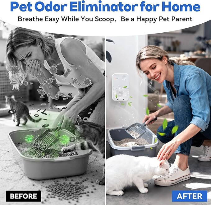 Cat Litter Deodorizer, Cat Odor Eliminator for Home, Litter Box Deodorizer, Quiet Portable Plug In Air Purifiers for Bedroom, Kitchen, Bathroom, Office, Air Ionizers for Smoke, Formaldehyde, Dust
