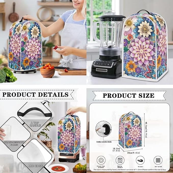 Bright Blossom Flower Toaster Cover 2 Slice，Boho Hippie Floral Kitchen Blender Dust Cover 2 Pcs Small Appliance Dust Cover Anti Fingerprint and Oil Proof Cover-S