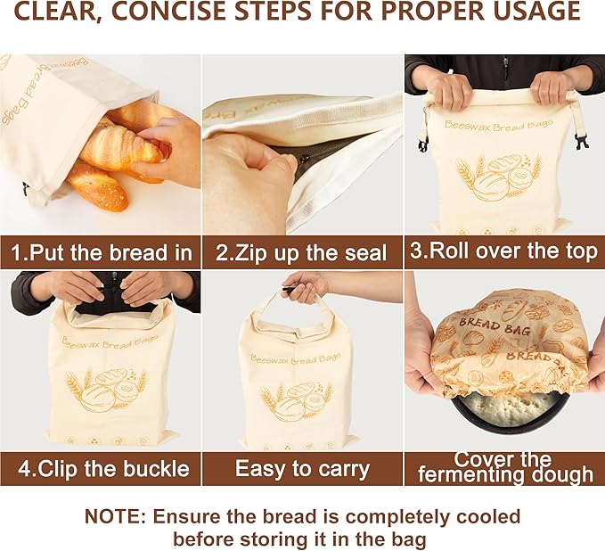 Reusable Beeswax Bread Bag for Homemade Sourdough Storage,Organic Cotton Beeswax Lined,2 Bags + 1 Bowl Cover | Keep bread fresh, Natural beeswax, Reusable, Easy to clean