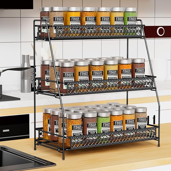 Vintage 3 Tier Spice Rack Organizer for Kitchen Counter, Bathroom Counter Organizer, 3 Tier Bathroom Counter Organizer for Spices Makeup Perfumes, Retro Countertop Organizer