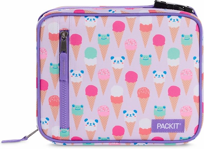 PackIt Freezable Classic Lunch Box, Ice Cream Critters, Built with EcoFreeze Technology, Collapsible, Reusable, Zip Closure With Zip Front Pocket and Buckle Handle, Designed for Fresh Lunch On the Go