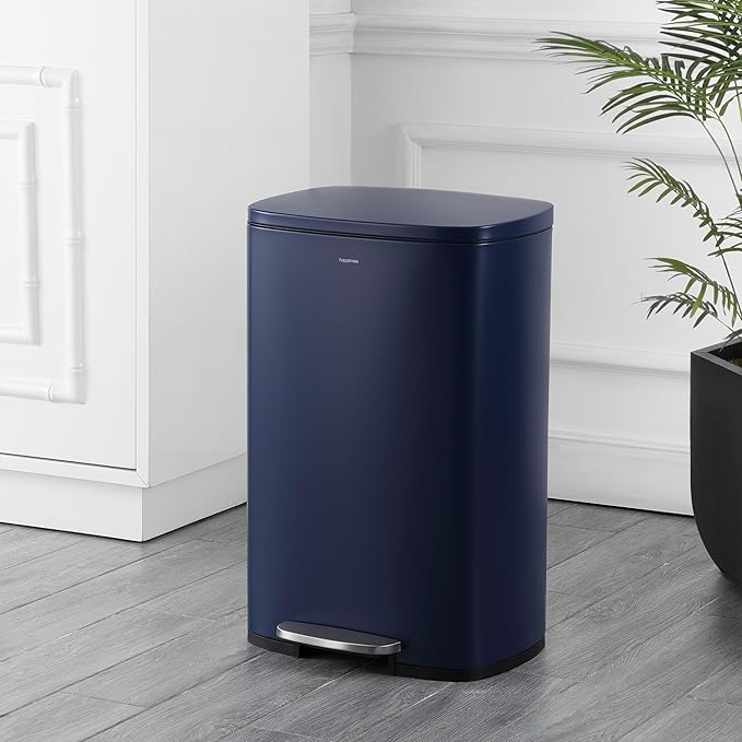 happimess HPM1006J Connor Rectangular 13-Gallon Trash Can with Soft-Close Lid and Free Mini Trash Can, Fingerprint Resistant, Modern, Minimalistic for Home, Kitchen, Office, Bathroom, Denim Blue