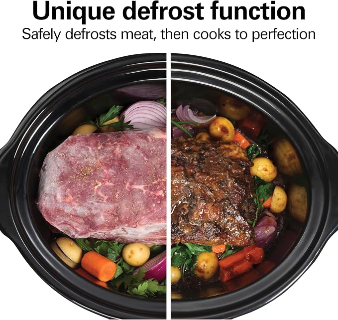 Hamilton Beach Portable Ready, Set, Dinner 6 Quart Programmable Slow Cooker | Temperature Probe & Defrost Function | Clip-Tight Lid For Easy Travel | Dishwasher-Safe Stoneware Crock | Matte Black | 33868