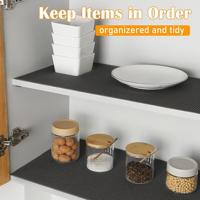 Songrey Non-Adhesive Drawer and Shelf Liner, Non Slip Cabinet Liners, Protect Kitchen Cupboard, Bathroom Drawers, Breathable, Thick Strong Grip mat (12IN x 30FT, Black)