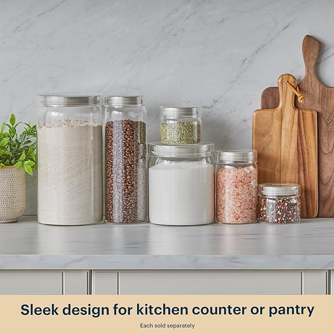 Pyrex 4-Pack Glass Canister Set - Lightweight Dry Food Storage Containers with Glass Lids for Kitchen and Pantry Organization